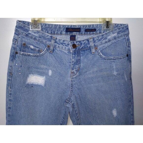 Aeropostale Womens cropped jeans Sz 9/10R distressed raw hem bootcut Flare EUC - Picture 3 of 7